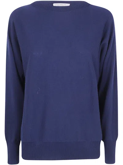 D Exterior Ribbed-knit Crew-neck Top In Blue