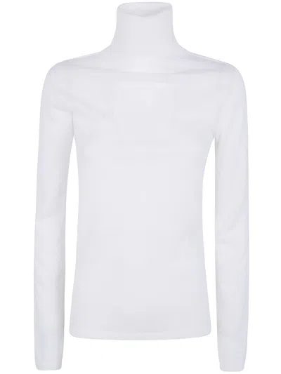 D Exterior Ribbed-knit Turtleneck Sweater In White