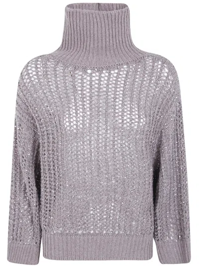 D Exterior Open-knit Sweater In Gray