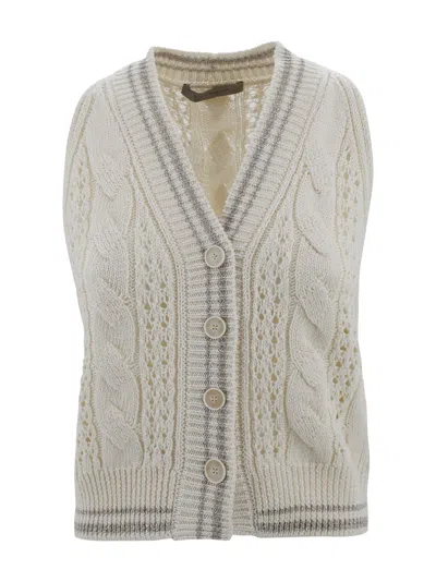 D Exterior Sweater Vest With Cable Knit Design In Multi