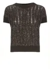 D Exterior Sequin-embellished Open-knit Sweater In Brown