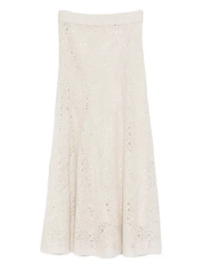 D EXTERIOR TEXTURED KNEE-LENGTH SKIRT WITH LACE-LIKE KNIT