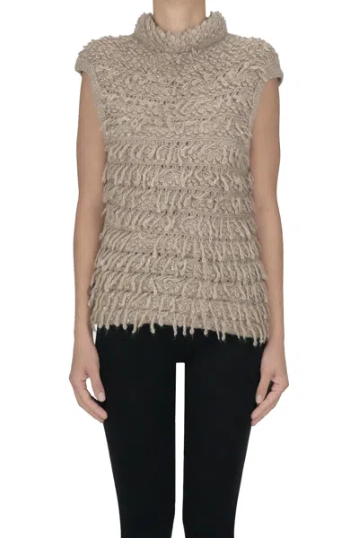 D Exterior Textured Knit Gilet In Gray