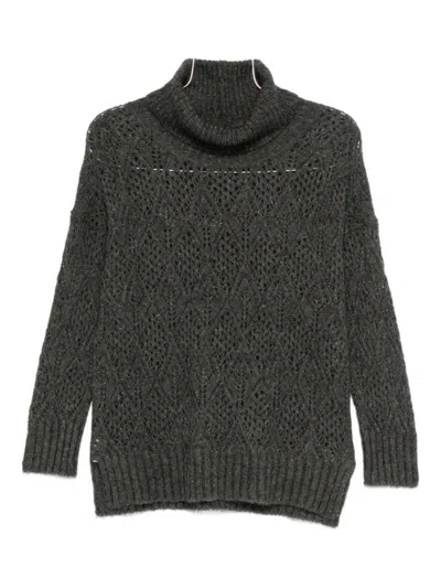 D EXTERIOR TEXTURED KNIT SWEATER WITH DIAMOND OPENWORK DETAILS