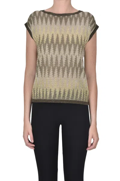 D Exterior Textured Lamè Knit Top In Animal Print