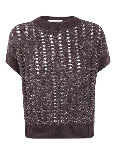 D EXTERIOR TEXTURED OPEN-KNIT SWEATER WITH SUBTLE SEQUINS