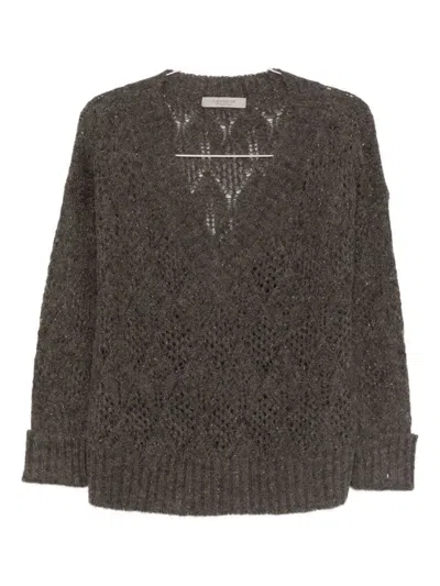 D EXTERIOR TEXTURED OPENWORK BROWN SWEATER WITH RELAXED FIT