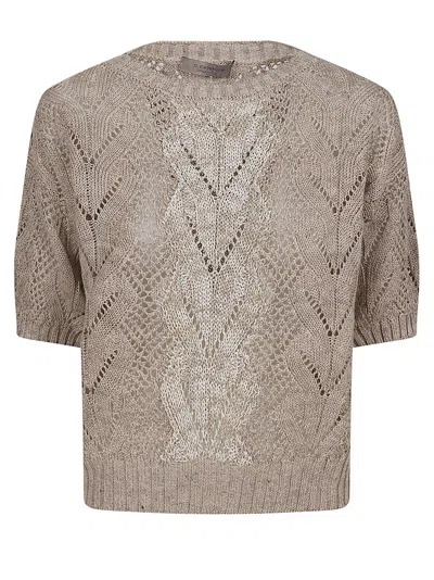 D Exterior Textured Openwork Knit Sweater With Crystal Embellishments In Gray