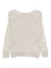 D Exterior Textured White Knit Sweater With Subtle Shimmer In Neutral