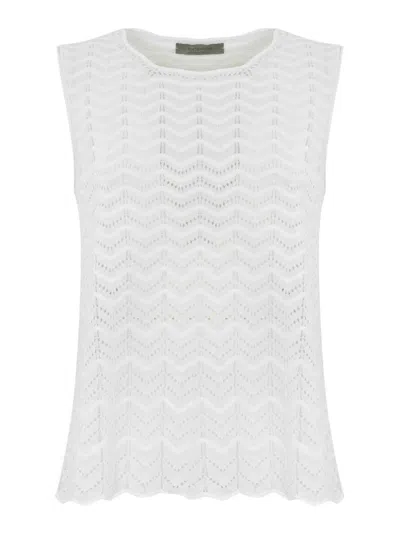 D Exterior Long Perforated Top In Cotton And Viscose In Gray