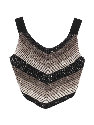 D Exterior Top Con Spalline A Righe Con Paillettes  In Black