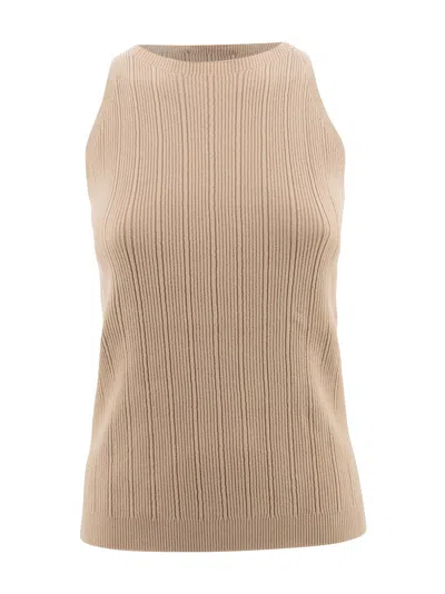 D Exterior Top In Ribbed Viscose In Brown