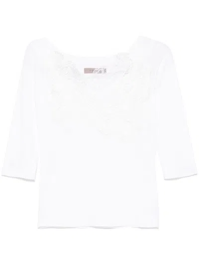 D Exterior Top In White With Lace Neck
