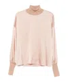 D Exterior Wool Blend Sweater With High Neckline In Brown