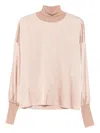 D Exterior Wool Blend Sweater With High Neckline In Pink
