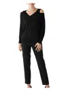 D Exterior V-neck Cold-shoulder Sweater In Black