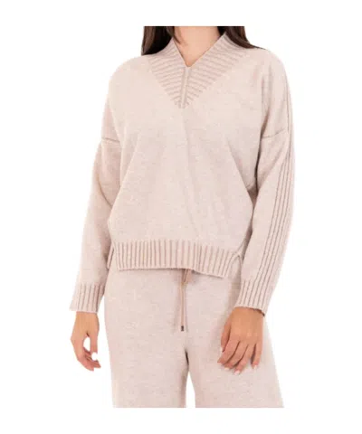 D Exterior V-neck Long-sleeved Sweater In Pink