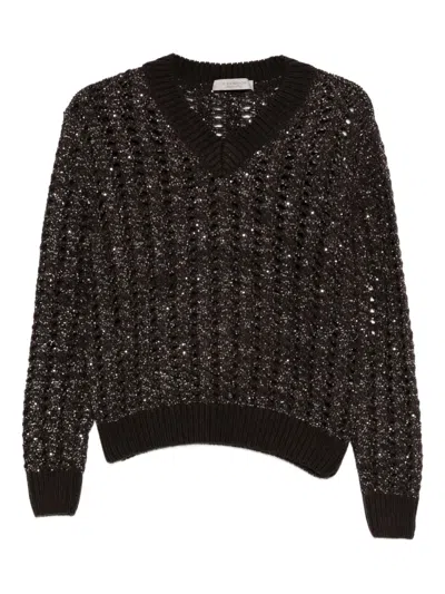 D Exterior V-neck Sweater In Black