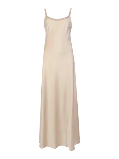 D Exterior Long Satin Dress With Ivory Sequin Detail In Neutral