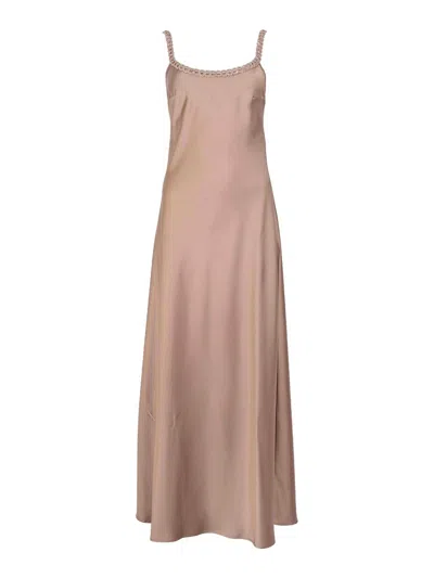 D Exterior Long Satin Dress With Mocha Sequin Detail In Brown