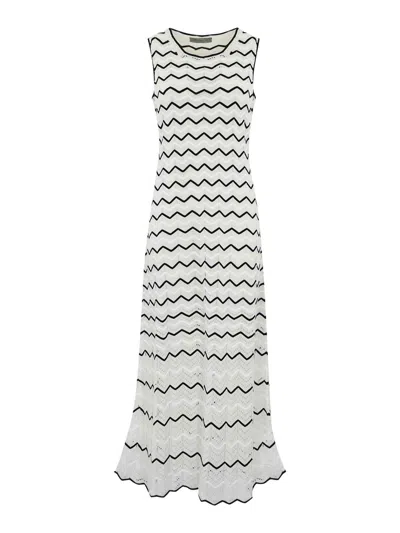 D Exterior Two-tone Striped Lace Dress In Black