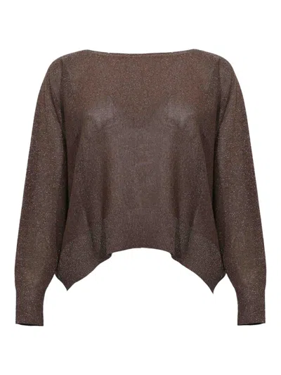 D Exterior Chocolate Viscose And Lurex Sweater In Brown