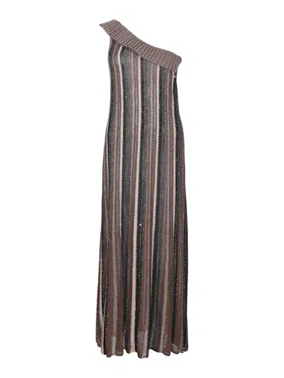 D Exterior One-shoulder Dress In Brown