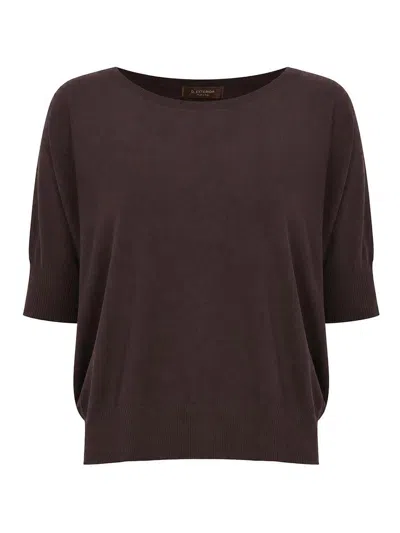 D Exterior Viscose Boat-neck Sweater In Brown