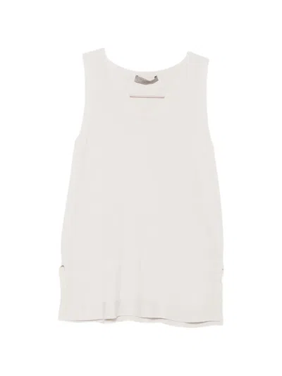 D Exterior V-neck Side-slit Top In White