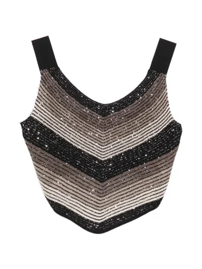 D Exterior V-neck Striped Top In Black