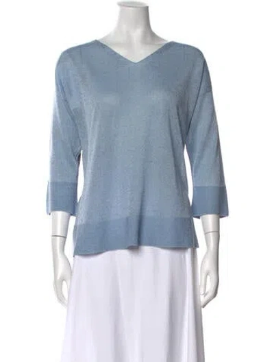 Pre-owned D Exterior V-neck Three-quarter Sleeve Top In Blue