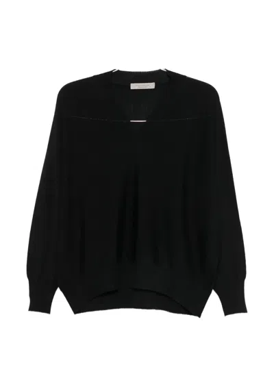 D Exterior V-neck Wool Sweater In Black