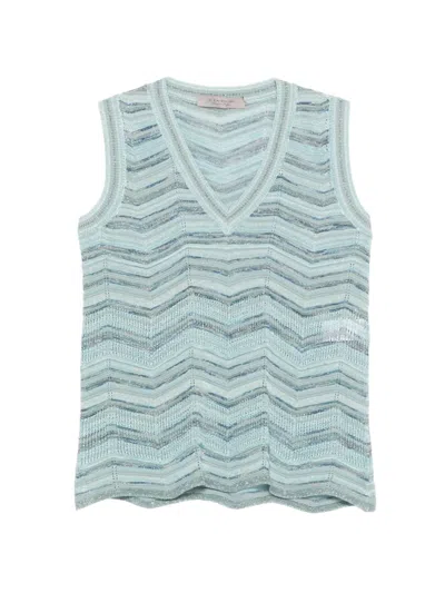 D Exterior V-neck Zig-zag Top In Blue
