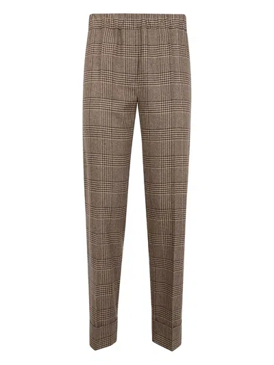 D Exterior D. Exterior Wales Tweed Basic Trousers With Cuffs In Brown