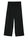 D Exterior Wide-leg Cropped Trousers With Elastic Waistband In Black