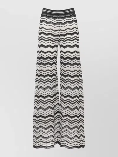 D Exterior Wide Leg Pants Sheer Lurex Chevron Pattern In Black