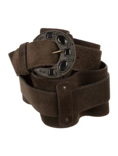 Pre-owned D Exterior Wide Suede Waist Belt In Brown