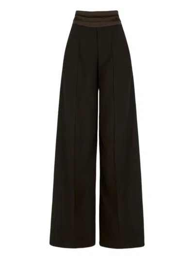 D Exterior Wide-leg Black Trousers With Structured Waistband In Brown