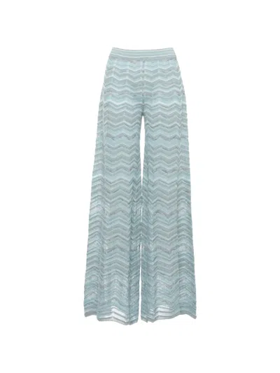 D Exterior Wide-leg Chevron Knit Trousers In Blue