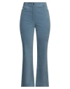 D-exterior D. Exterior Woman Pants Slate Blue Size 8 Cotton, Viscose, Elastane In Blue
