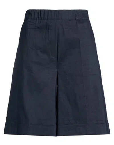D Exterior D. Exterior Woman Shorts & Bermuda Shorts Navy Size 14 Linen, Elastane In Blue