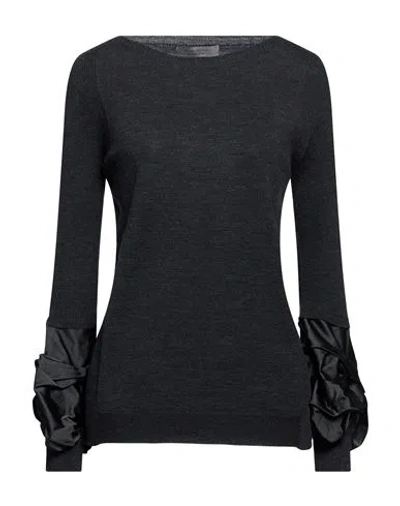 D Exterior D. Exterior Woman Sweater Charcoal Size L Wool, Polyester In Black