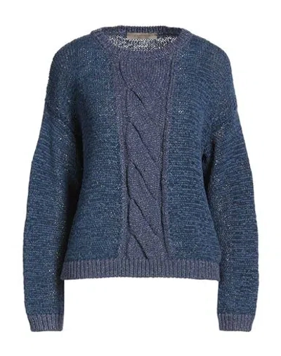 D Exterior D. Exterior Woman Sweater Navy Size L Polyester, Polyamide, Viscose, Metallic Polyester In Blue