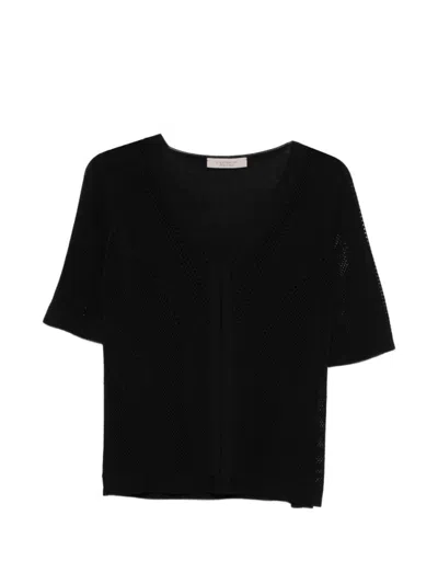 D Exterior Black V-neck Knitted Sweater