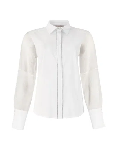 D Exterior Women's Jackets D.exterior - Popeline+organza Cat Shirt. - White