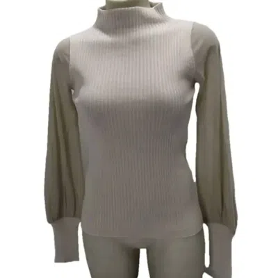 D Exterior Women's Ribbed Tullle Long Sleeve Shirt In Beige In Gray