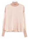D Exterior Wool Blend Sweater With High Neckline In Gold