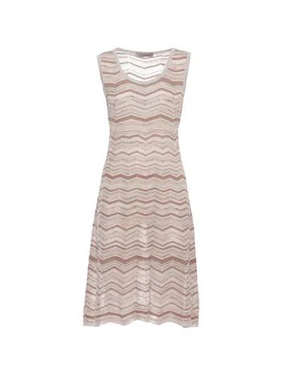 D Exterior Zigzag Sleeveless Midi Dress In Brown