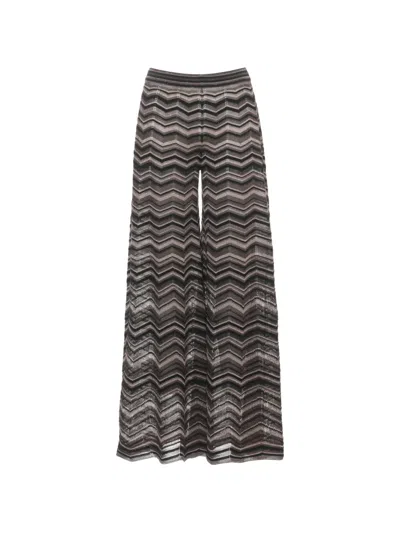 D Exterior Zigzag-knit Metallic Palazzo Pants In Multi