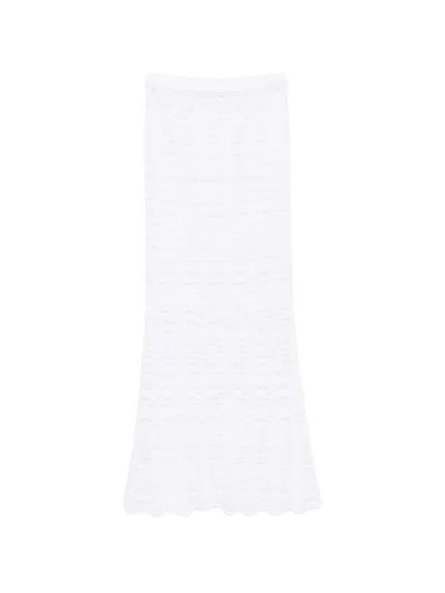 D Exterior Zigzag-knit Scalloped-edge Maxi Skirt In White